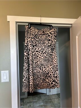 Beige and Black Leopard Print Midi Skirt
